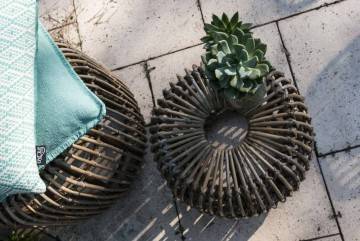 záhradný ratanový stolík / taburet CANNES 35 cm natur